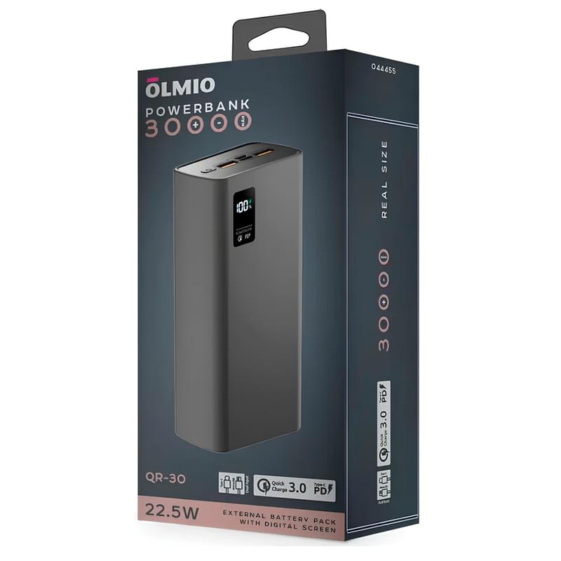Внешний аккумулятор Olmio QR-30, 30000mAh, 22.5W, QC 3.0/PD, LCD, gray (44455) - фото #4, Technodom.kz