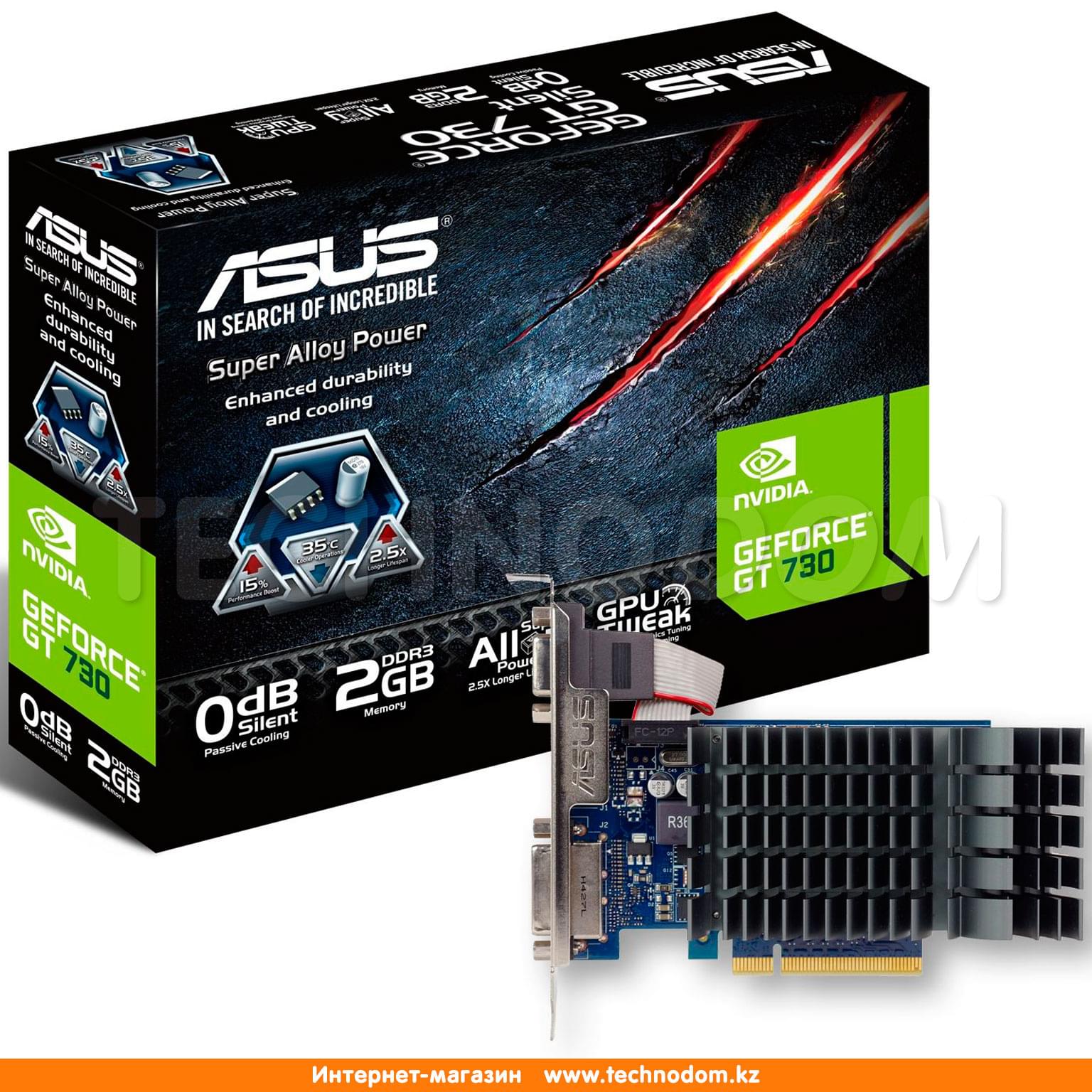 Видеокарта Asus GeForce GT 730 2Gb 64bit DDR3 (GT730-SL-2GD3-BRK) - купить  по лучшей цене в Алматы | интернет-магазин Технодом